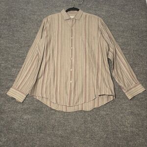 Ruff Hewn Button Down Shirt Men's L Classic Fit Tan Striped Cotton NPL 16/16.5